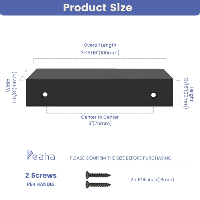 Peaha 10 Pack Black Cabinet Pulls Kitchen Handles 3 inch Aluminum Alloy Edge Finger Pull Dresser Drawer Handles - Image 3